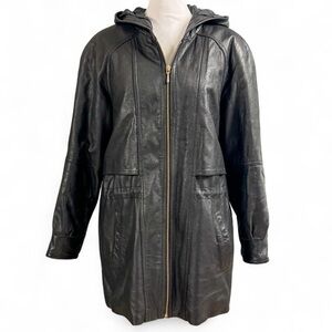 Black Leather Hooded Jacket Retro Vintage Winlit